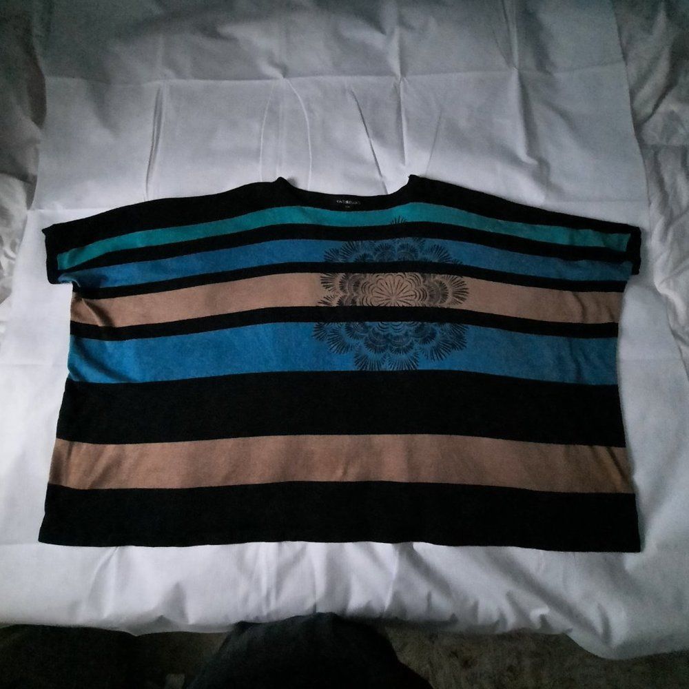 Tag Studio Striped Poncho Style with Cuffs Pullover Sweater Ladies Medium